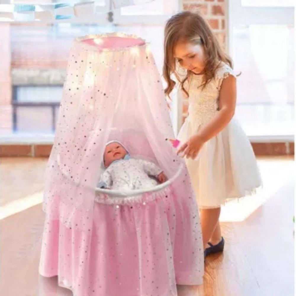 Pink Starry Baby Bassinet with Canopy